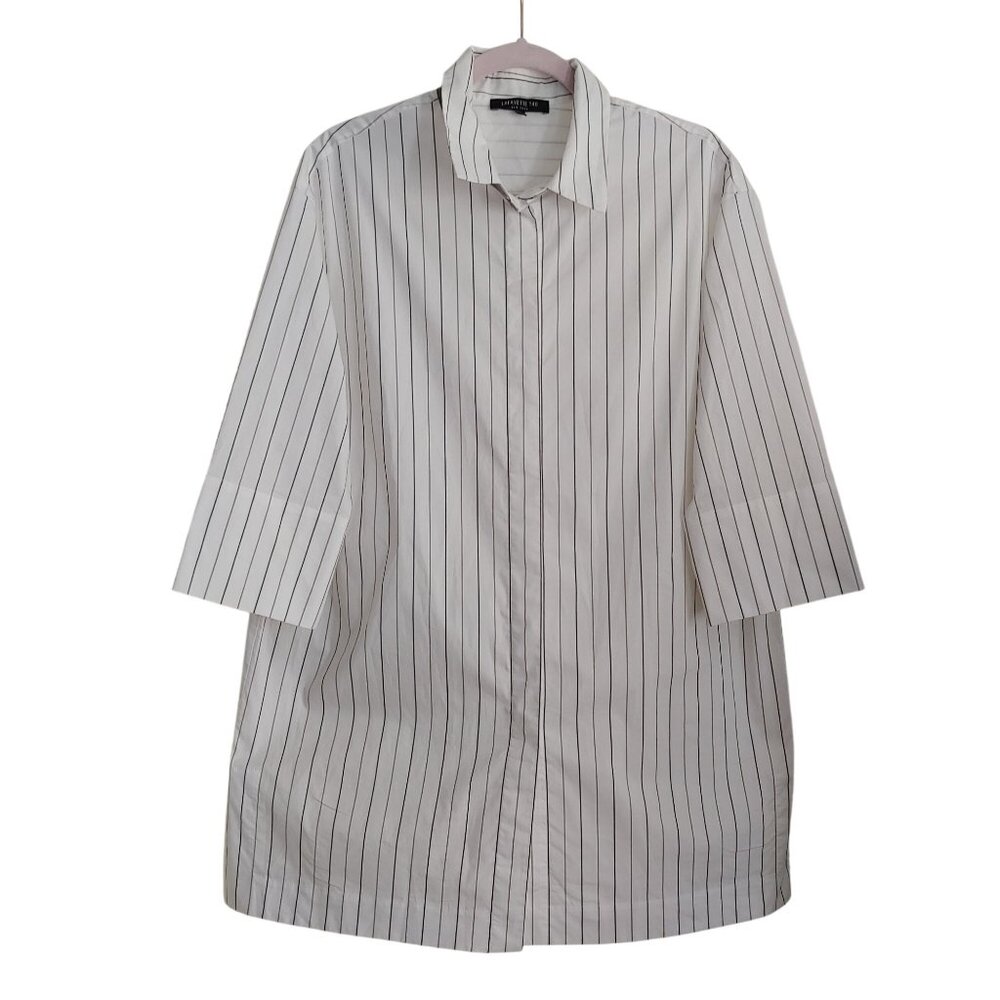 Lafayette 148 New York Striped Cotton Button Oversized Shirt Business Preppy M